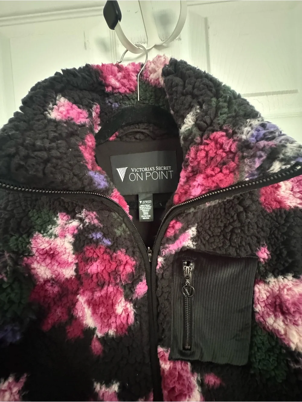 Victoria's Secret Black Sherpa Jacket with Pink Floral Print